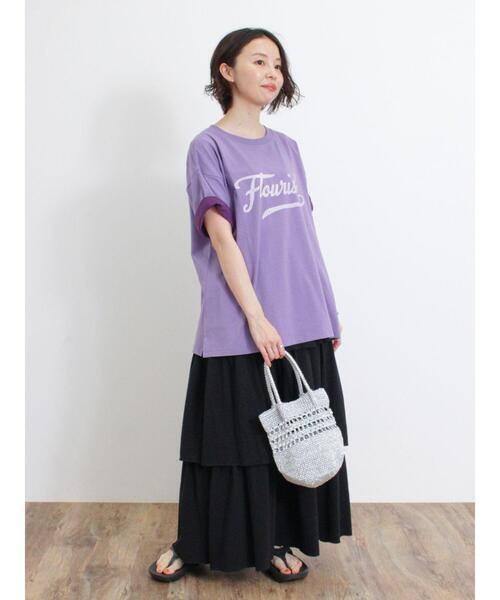 Samansa Mos2(サマンサ モスモス)の「袖口配色ロゴTシャツ(Tシャツ/カットソー・レディース・チャコールグレー/ミント/ピンク/キナリ/パープル・F)」の22枚目の写真