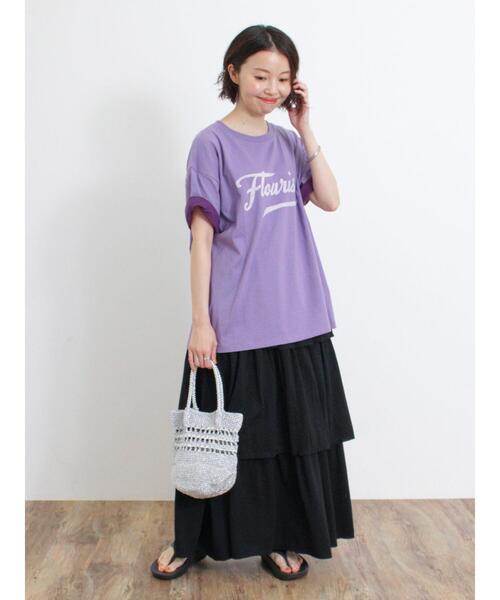 Samansa Mos2(サマンサ モスモス)の「袖口配色ロゴTシャツ(Tシャツ/カットソー・レディース・チャコールグレー/ミント/ピンク/キナリ/パープル・F)」の21枚目の写真