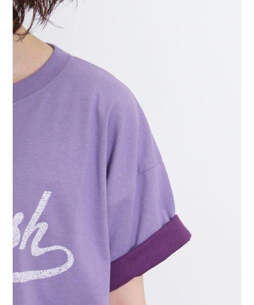 Samansa Mos2(サマンサ モスモス)の「袖口配色ロゴTシャツ(Tシャツ/カットソー・レディース・チャコールグレー/ミント/ピンク/キナリ/パープル・F)」の14枚目の写真