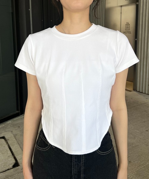 CAPRICIEUX LE'MAGE（カプリシューレマージュ）の「コルセットTシャツ（Tシャツ/カットソー・レディース・ブラック/ベージュ/ホワイト・FREE）」の7枚目の写真