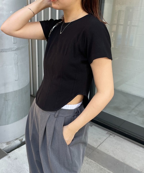 CAPRICIEUX LE'MAGE（カプリシューレマージュ）の「コルセットTシャツ（Tシャツ/カットソー・レディース・ブラック/ベージュ/ホワイト・FREE）」の4枚目の写真