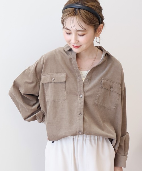 AMERICAN HOLIC(アメリカンホリック)の「Wポケットコーデュロイシャツ(シャツ/ブラウス・レディース・ピンク/チャコールグレー/サックスブルー/グレイッシュベージュ・L/M)」の2枚目の写真