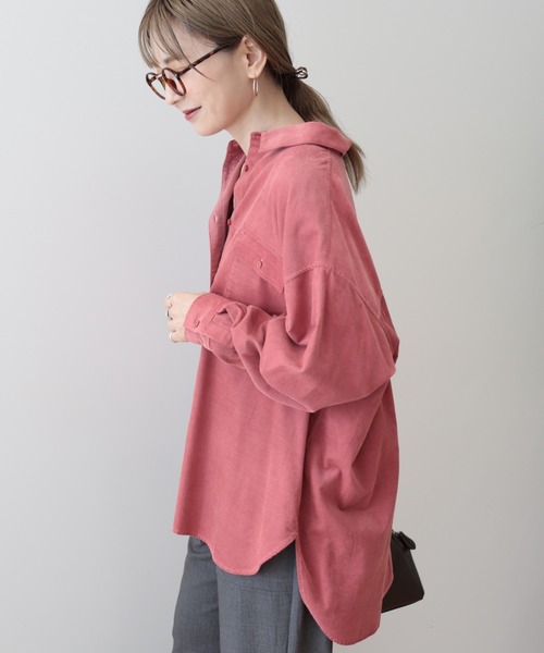 AMERICAN HOLIC(アメリカンホリック)の「Wポケットコーデュロイシャツ(シャツ/ブラウス・レディース・ピンク/チャコールグレー/サックスブルー/グレイッシュベージュ・L/M)」の9枚目の写真
