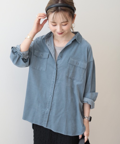 AMERICAN HOLIC(アメリカンホリック)の「Wポケットコーデュロイシャツ(シャツ/ブラウス・レディース・ピンク/チャコールグレー/サックスブルー/グレイッシュベージュ・L/M)」の14枚目の写真