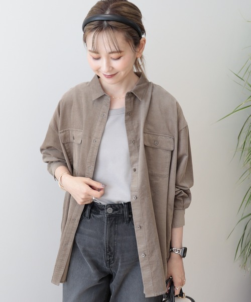 AMERICAN HOLIC(アメリカンホリック)の「Wポケットコーデュロイシャツ(シャツ/ブラウス・レディース・ピンク/チャコールグレー/サックスブルー/グレイッシュベージュ・L/M)」の20枚目の写真