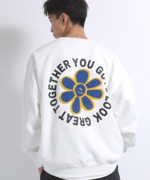 Salong hameu（サロン ハミュー）の「サークルロゴサガラ刺繍フラワーモチーフバックプリント裏起毛スウェットトレーナー メンズ レディース（スウェット・メンズ）」