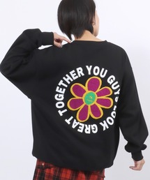 サークルロゴ サガラ刺繍 フラワーモチーフバックプリント 裏起毛スウェットトレーナー メンズ レディース ユニセックス