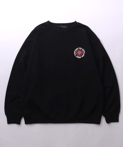 Salong hameu（サロン ハミュー）の「サークルロゴ サガラ刺繍 フラワーモチーフバックプリント 裏起毛スウェットトレーナー メンズ レディース ユニセックス（スウェット・メンズ・ブラック/オフホワイト/グレイッシュブルー・M/L）」の7枚目の写真