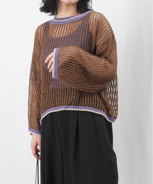 LUCA/LADY LUCK LUCA（ルカ/レディラックルカ）の「LC/LLL リブラインメッシュニットプルオーバー / メッシュラメニット（ニット/セーター・レディース・ブラウン/グレイッシュベージュ/チャコールグレー・FREE）」の2枚目の写真