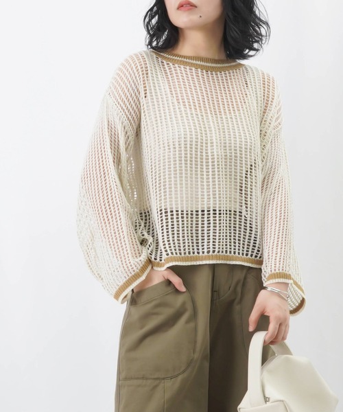LUCA/LADY LUCK LUCA（ルカ/レディラックルカ）の「LC/LLL リブラインメッシュニットプルオーバー / メッシュラメニット（ニット/セーター・レディース・ブラウン/グレイッシュベージュ/チャコールグレー・FREE）」の3枚目の写真