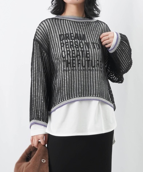 LUCA/LADY LUCK LUCA（ルカ/レディラックルカ）の「LC/LLL リブラインメッシュニットプルオーバー / メッシュラメニット（ニット/セーター・レディース・ブラウン/グレイッシュベージュ/チャコールグレー・FREE）」の4枚目の写真