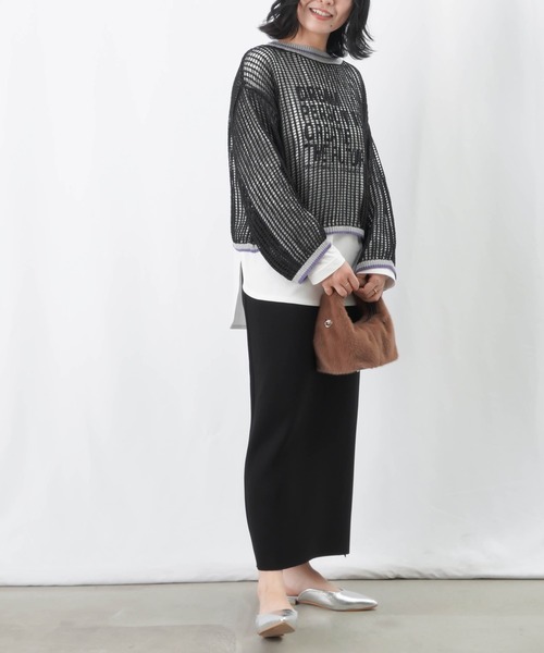 LUCA/LADY LUCK LUCA（ルカ/レディラックルカ）の「LC/LLL リブラインメッシュニットプルオーバー / メッシュラメニット（ニット/セーター・レディース・ブラウン/グレイッシュベージュ/チャコールグレー・FREE）」の5枚目の写真