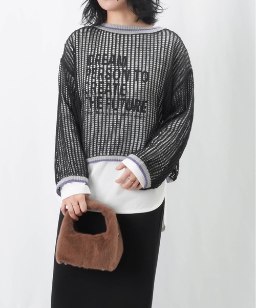 LUCA/LADY LUCK LUCA（ルカ/レディラックルカ）の「LC/LLL リブラインメッシュニットプルオーバー / メッシュラメニット（ニット/セーター・レディース・ブラウン/グレイッシュベージュ/チャコールグレー・FREE）」の8枚目の写真