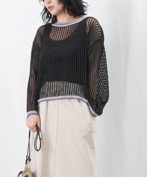 LUCA/LADY LUCK LUCA（ルカ/レディラックルカ）の「LC/LLL リブラインメッシュニットプルオーバー / メッシュラメニット（ニット/セーター・レディース・ブラウン/グレイッシュベージュ/チャコールグレー・FREE）」の14枚目の写真