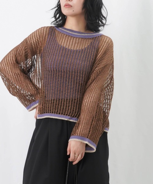 LUCA/LADY LUCK LUCA（ルカ/レディラックルカ）の「LC/LLL リブラインメッシュニットプルオーバー / メッシュラメニット（ニット/セーター・レディース・ブラウン/グレイッシュベージュ/チャコールグレー・FREE）」の22枚目の写真