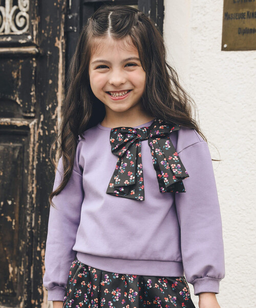 【セール】【DEVEAUX】花柄BIGリボンポンチトレーナー(100~150cm)（スウェット）｜BeBe（ベベ）