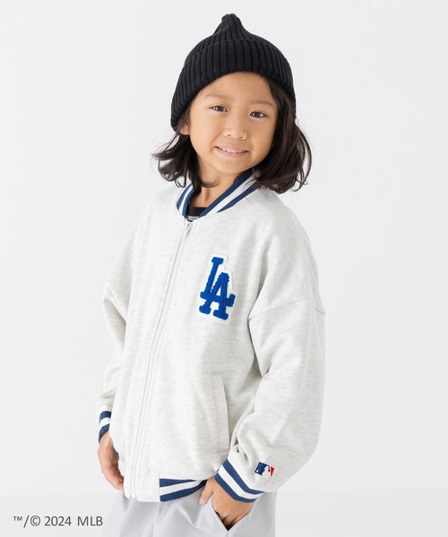 MLB(メジャーリーグベースボール)の「MLB 裏毛ロゴジャケット(ブルゾン・キッズ・ブラック/モカ/オートミール/ネイビー・90cm/100cm/110cm/120cm/130cm/140cm/150cm/160cm)」の3枚目の写真