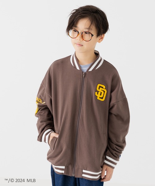 MLB(メジャーリーグベースボール)の「MLB 裏毛ロゴジャケット(ブルゾン・キッズ・ブラック/モカ/オートミール/ネイビー・90cm/100cm/110cm/120cm/130cm/140cm/150cm/160cm)」の1枚目の写真
