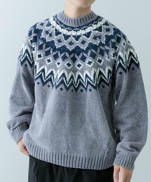 ITEMS URBANRESEARCH(アイテムズ アーバンリサーチ)の「求心柄 モール クルーネック ニット(ニット/セーター・メンズ・ネイビー/グレー/ブラック/アイボリー・MEDIUM/LARGE)」の3枚目の写真