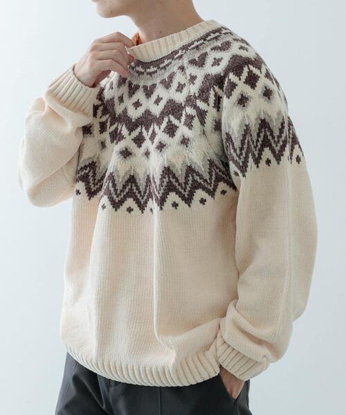 ITEMS URBANRESEARCH(アイテムズ アーバンリサーチ)の「求心柄 モール クルーネック ニット(ニット/セーター・メンズ・ネイビー/グレー/ブラック/アイボリー・MEDIUM/LARGE)」の6枚目の写真