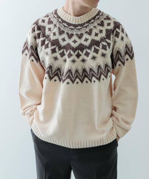 セール】求心柄 モール クルーネック ニット（ニット/セーター