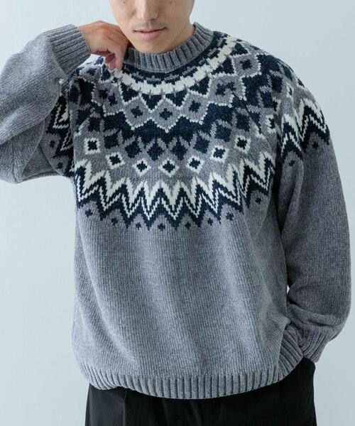 ITEMS URBANRESEARCH(アイテムズ アーバンリサーチ)の「求心柄 モール クルーネック ニット(ニット/セーター・メンズ・ネイビー/グレー/ブラック/アイボリー・MEDIUM/LARGE)」の15枚目の写真