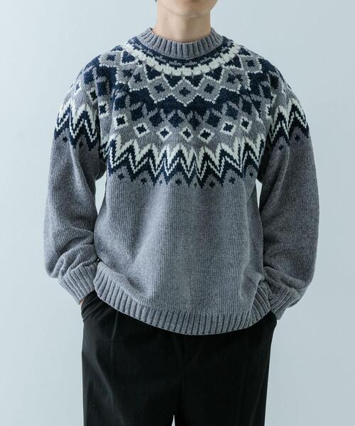 ITEMS URBANRESEARCH(アイテムズ アーバンリサーチ)の「求心柄 モール クルーネック ニット(ニット/セーター・メンズ・ネイビー/グレー/ブラック/アイボリー・MEDIUM/LARGE)」の18枚目の写真