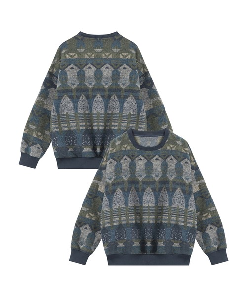 HOOK(フック)の「HOOK -select- レトロ調ジャカードセーター(ニット/セーター・メンズ・ネイビー/チョコ・L/XL/M)」の1枚目の写真