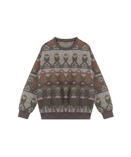 HOOK(フック)の「HOOK -select- レトロ調ジャカードセーター(ニット/セーター・メンズ・ネイビー/チョコ・L/XL/M)」の6枚目の写真