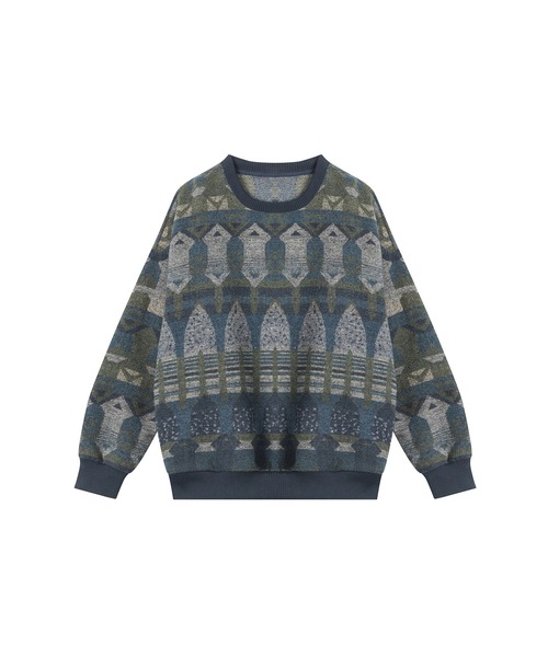 HOOK(フック)の「HOOK -select- レトロ調ジャカードセーター(ニット/セーター・メンズ・ネイビー/チョコ・L/XL/M)」の4枚目の写真