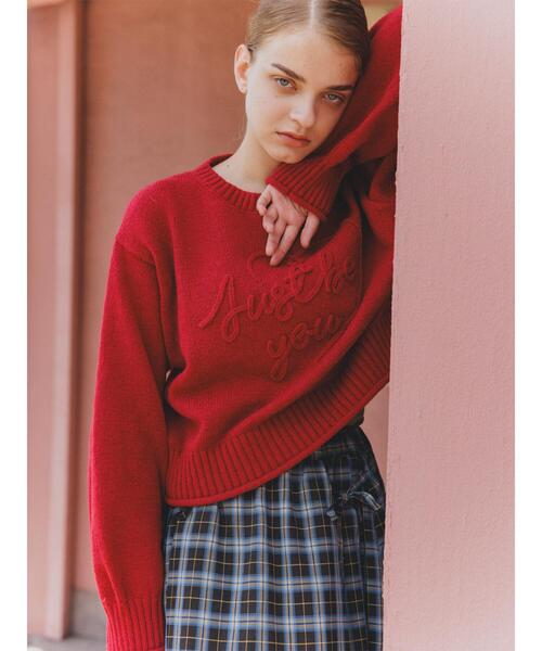 ehka sopo(エヘカソポ)の「ハートロゴニット(ニット/セーター・レディース・キナリ/サックスブルー/レッド・F)」の3枚目の写真