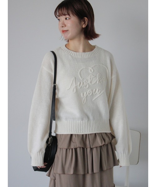 ehka sopo(エヘカソポ)の「ハートロゴニット(ニット/セーター・レディース・キナリ/サックスブルー/レッド・F)」の4枚目の写真