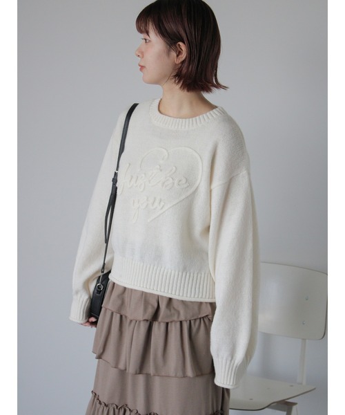 ehka sopo(エヘカソポ)の「ハートロゴニット(ニット/セーター・レディース・キナリ/サックスブルー/レッド・F)」の5枚目の写真