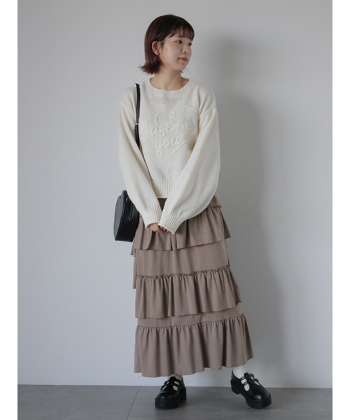 ehka sopo(エヘカソポ)の「ハートロゴニット(ニット/セーター・レディース・キナリ/サックスブルー/レッド・F)」の8枚目の写真