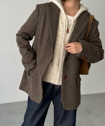 匿名配送　El mar ヘリンボーン　テーラード　ジャケット　茶　ジャコット CANAL JEAN（キャナルジーン）の「El mar ヘリンボーンテーラード