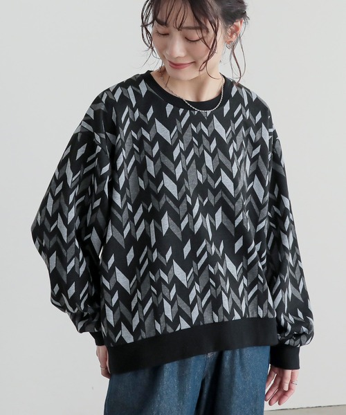 n'OrLABEL(ノアールレーベル)の「幾何学柄ジャカードカットソー(Tシャツ/カットソー・レディース・カーキ/ブラウン/ブラック・FREE)」の2枚目の写真