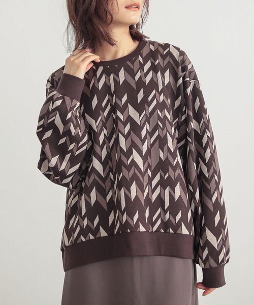 n'OrLABEL(ノアールレーベル)の「幾何学柄ジャカードカットソー(Tシャツ/カットソー・レディース・カーキ/ブラウン/ブラック・FREE)」の18枚目の写真