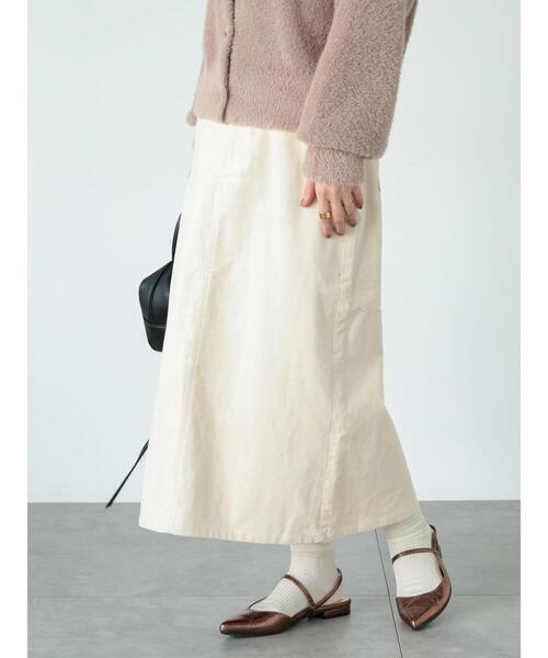 Lugnoncure（ルノンキュール）の「【選べる着丈】コーデュロイスカート（スカート・レディース・カーキ/ブラウン/オフホワイト/チャコールグレー・ﾌﾘｰ(M)/ﾌﾘｰ(L)）」の2枚目の写真