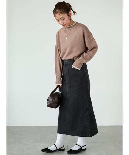 Lugnoncure（ルノンキュール）の「【選べる着丈】コーデュロイスカート（スカート・レディース・カーキ/ブラウン/オフホワイト/チャコールグレー・ﾌﾘｰ(M)/ﾌﾘｰ(L)）」の8枚目の写真
