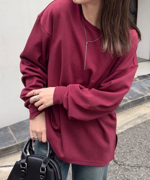KOBE LETTUCE（コウベレタス）の「[選べるサイズ M/L/XL ] コットンブレンドあったかオーバーT（Tシャツ/カットソー・レディース・ホワイト/ボルドー/アイボリー系/ブラック・L/M/XL）」の4枚目の写真