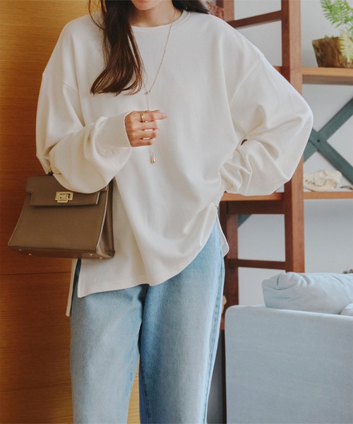 KOBE LETTUCE（コウベレタス）の「[選べるサイズ M/L/XL ] コットンブレンドあったかオーバーT（Tシャツ/カットソー・レディース・ホワイト/ボルドー/アイボリー系/ブラック・L/M/XL）」の5枚目の写真