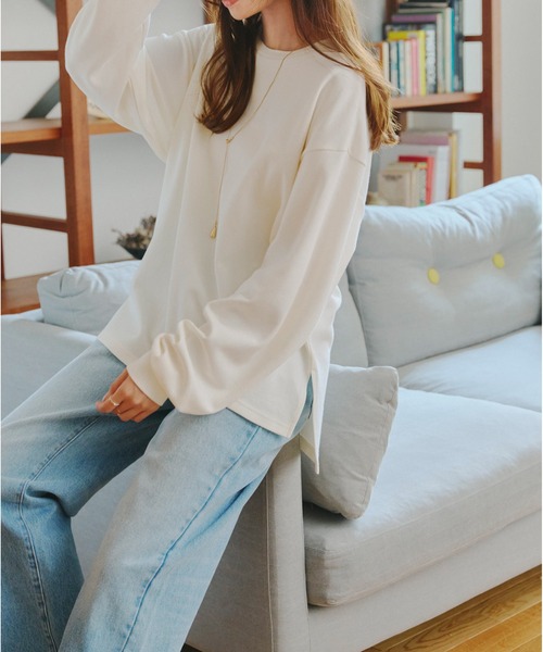 KOBE LETTUCE（コウベレタス）の「[選べるサイズ M/L/XL ] コットンブレンドあったかオーバーT（Tシャツ/カットソー・レディース・ホワイト/ボルドー/アイボリー系/ブラック・L/M/XL）」の6枚目の写真