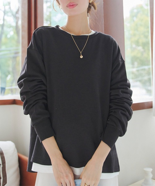 KOBE LETTUCE（コウベレタス）の「[選べるサイズ M/L/XL ] コットンブレンドあったかオーバーT（Tシャツ/カットソー・レディース・ホワイト/ボルドー/アイボリー系/ブラック・L/M/XL）」の22枚目の写真