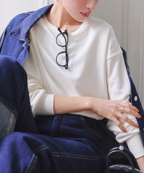 KOBE LETTUCE（コウベレタス）の「[選べるサイズ M/L/XL ] コットンブレンドあったかオーバーT（Tシャツ/カットソー・レディース・ホワイト/ボルドー/アイボリー系/ブラック・L/M/XL）」の21枚目の写真