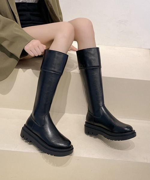 Miniministore(ミニミニストア)の「厚底ロングブーツ ジョッキー 韓国風(ブーツ・レディース・モカ/ブラック/アイボリー・22.5cm/23.0cm/23.5cm/24.0cm/25.0cm/24.5cm)」の2枚目の写真