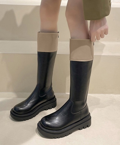 Miniministore(ミニミニストア)の「厚底ロングブーツ ジョッキー 韓国風(ブーツ・レディース・モカ/ブラック/アイボリー・22.5cm/23.0cm/23.5cm/24.0cm/25.0cm/24.5cm)」の3枚目の写真