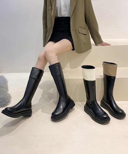 Miniministore(ミニミニストア)の「厚底ロングブーツ ジョッキー 韓国風(ブーツ・レディース・モカ/ブラック/アイボリー・22.5cm/23.0cm/23.5cm/24.0cm/25.0cm/24.5cm)」の8枚目の写真