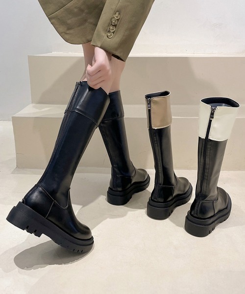 Miniministore(ミニミニストア)の「厚底ロングブーツ ジョッキー 韓国風(ブーツ・レディース・モカ/ブラック/アイボリー・22.5cm/23.0cm/23.5cm/24.0cm/25.0cm/24.5cm)」の9枚目の写真