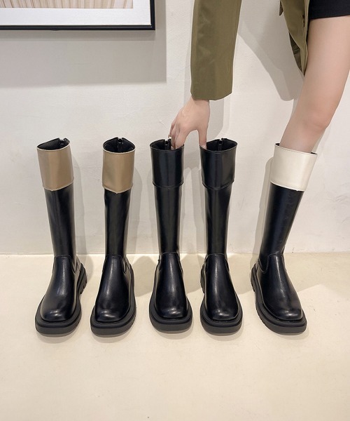 Miniministore(ミニミニストア)の「厚底ロングブーツ ジョッキー 韓国風(ブーツ・レディース・モカ/ブラック/アイボリー・22.5cm/23.0cm/23.5cm/24.0cm/25.0cm/24.5cm)」の10枚目の写真