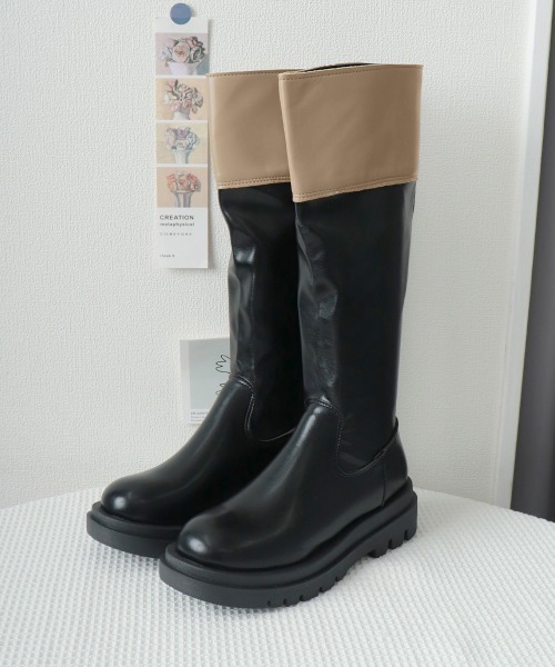 Miniministore(ミニミニストア)の「厚底ロングブーツ ジョッキー 韓国風(ブーツ・レディース・モカ/ブラック/アイボリー・22.5cm/23.0cm/23.5cm/24.0cm/25.0cm/24.5cm)」の14枚目の写真